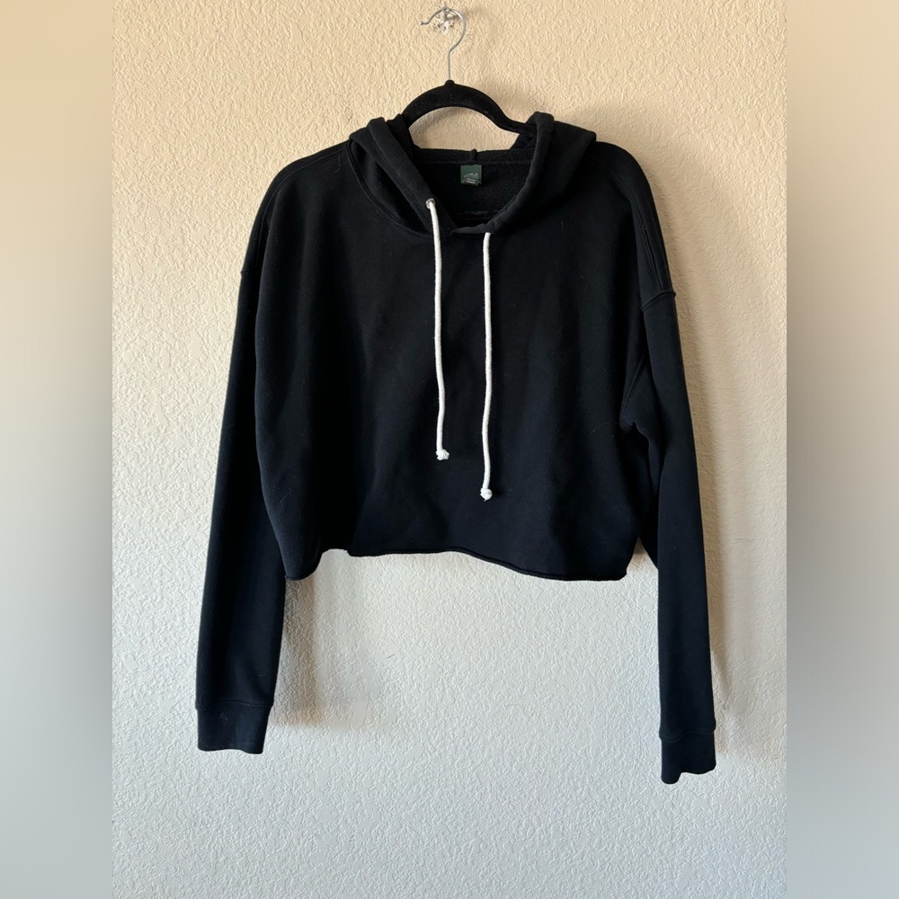 Wild Fable Women Extra Large Solid Ebony Cropped Hoodie Sweatshirt White Strings